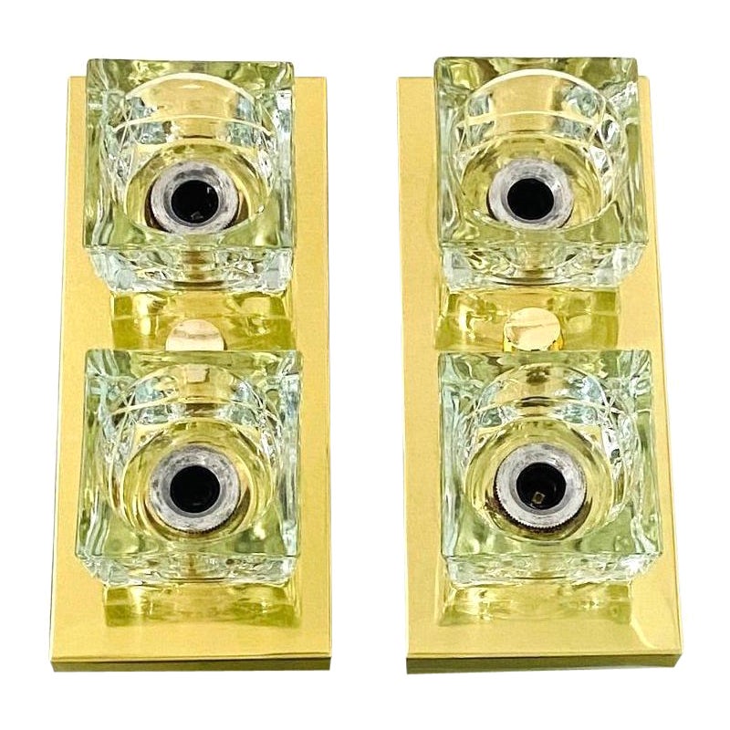 Pair of Brass and Glass Cube Sconces by Peill & Putzler, Germany, 1970s