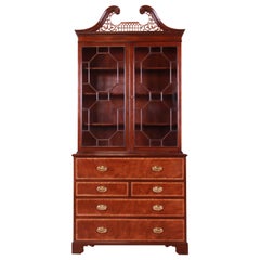 Vintage Baker Furniture Chippendale Mahogany Breakfront Bookcase with Secretary Desk
