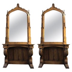 Pair of Antique Gothic Console Tables and Mirrors from Manchester Town Hall