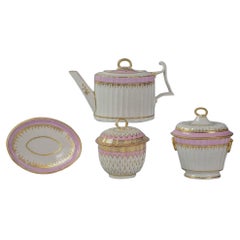 Antique English Porcelain Fluted Pink-Ground Tea Service, circa 1790