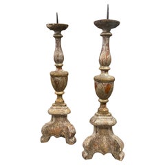 Late 19th Century Pair of Silvered Wood Italian Torcheres