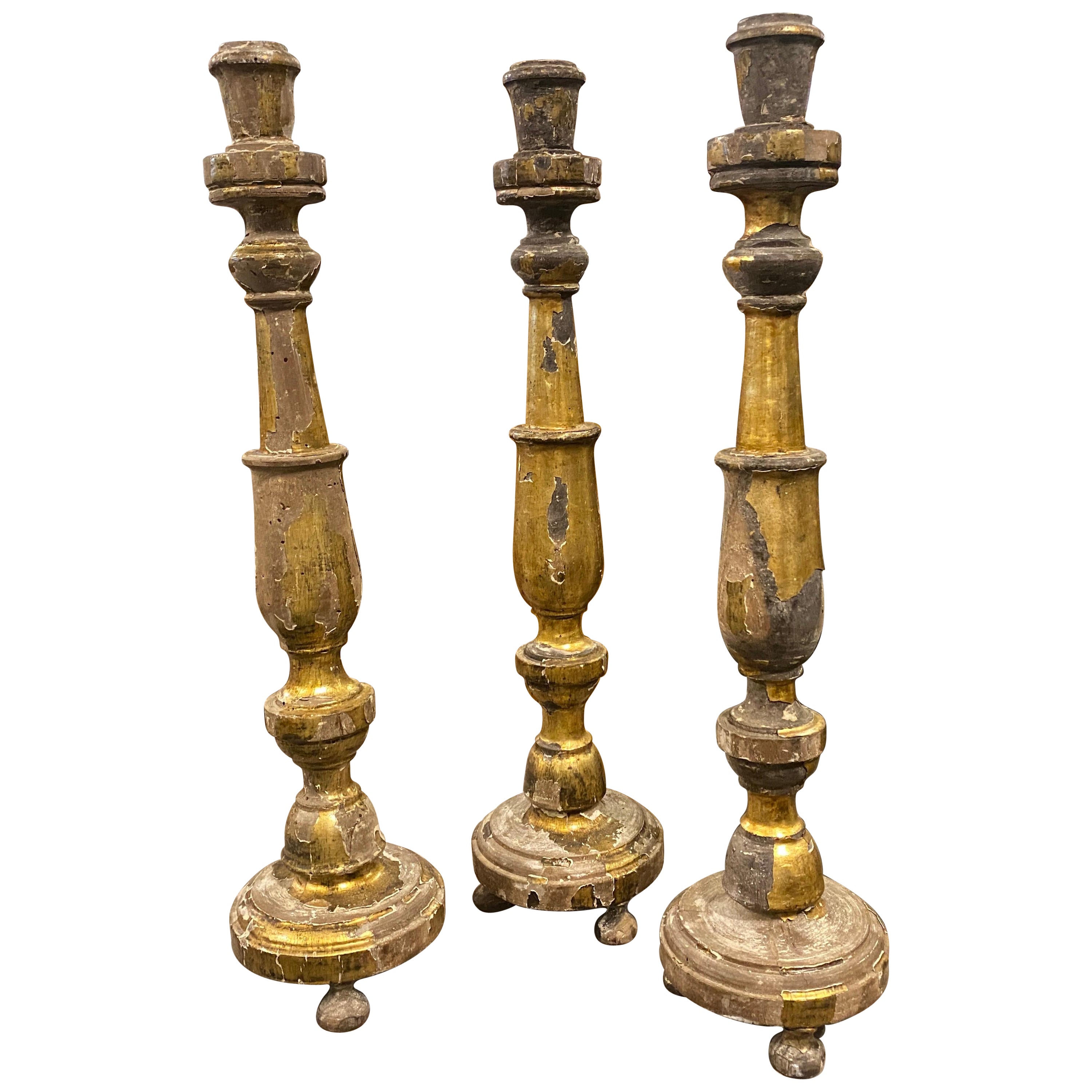 1840 Empire Gilded Wood Sicilian Candlesticks