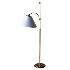Swedish, Adjustable Floor Lamp, Brass, Fabric, Sweden, 1960s