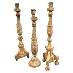 1830s Three Empire Gilded Wood Sicilian Candlesticks