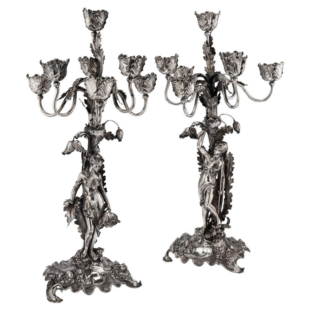 Candelabro de plata maciza Art Nouveau alemán del siglo XX, Eugen Marcus, c.1900
