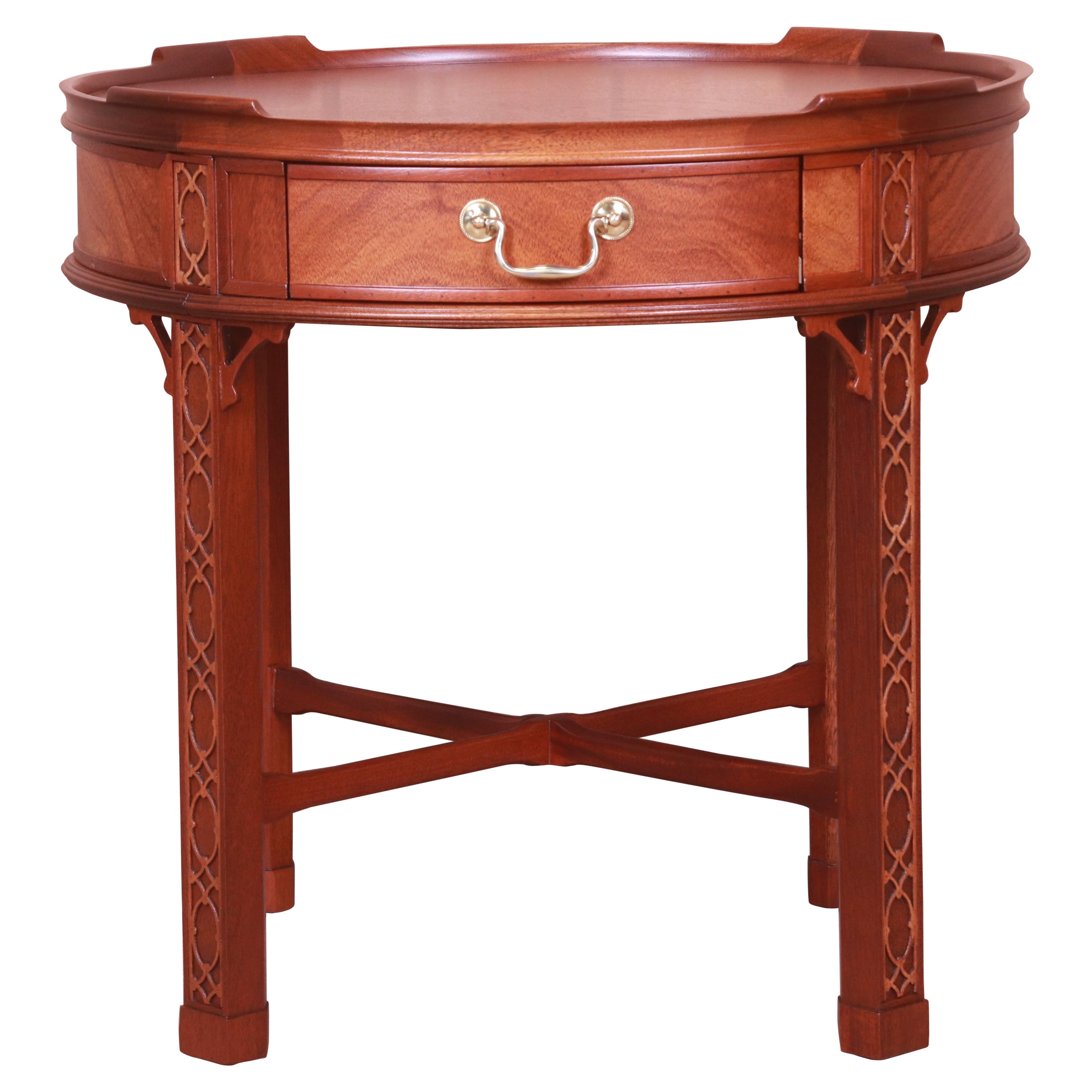 Baker Furniture Chinese Chippendale Carved Mahogany Tea Table, Newly Refinished