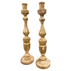 c. 1830 Pair of Empire Hand-Carved Giltwood Sicilian Torcheres