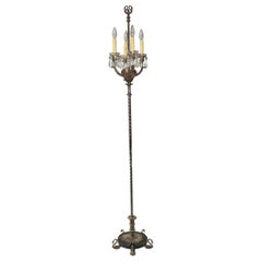 Vintage Twisted Iron Stem Figural Swans Floor Lamp Crystal Drops