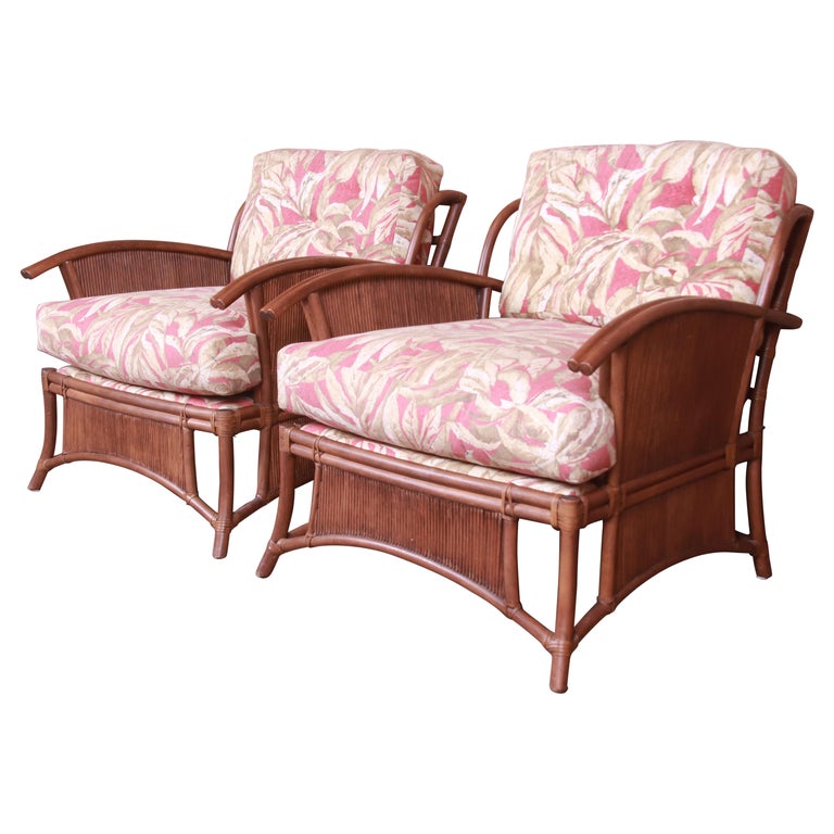 Ficks Reed Hollywood Regency Bamboo Rattan Lounge Chairs, Pair at 1stDibs