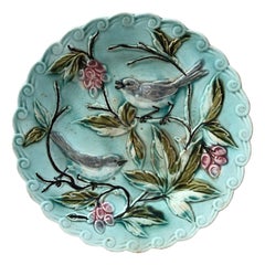 French Majolica Bird Plate Onnaing, circa 1890