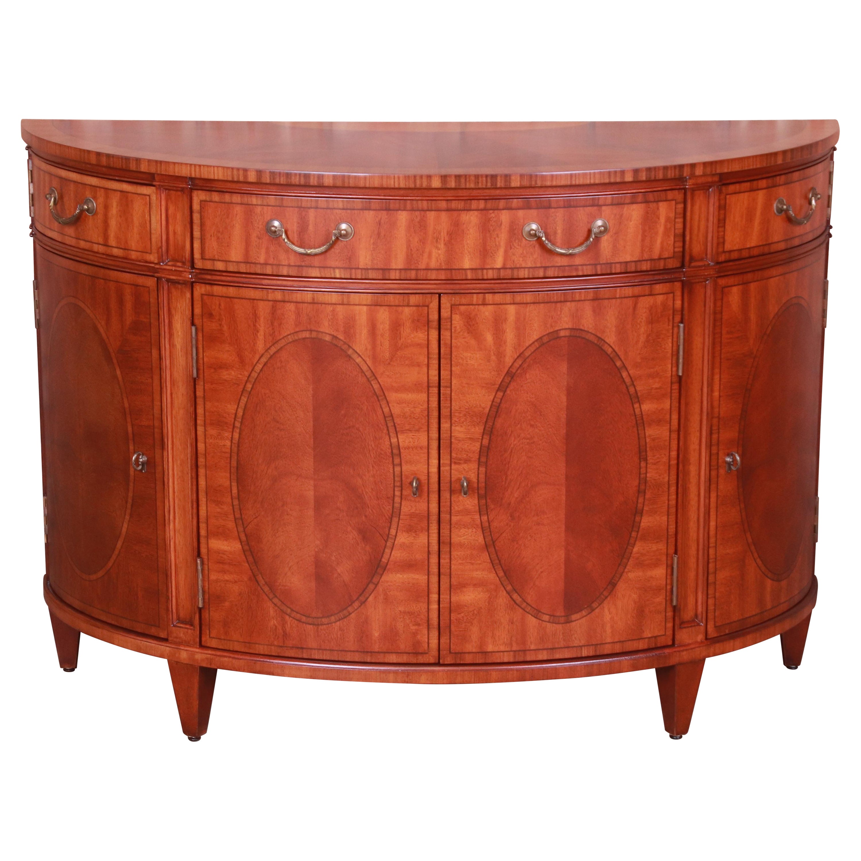 Ethan Allen Regency Inlaid Mahogany Demilune Console or Bar Cabinet, Refinished