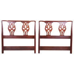 Henkel Harris Chippendale Carved Mahogany Twin Headboards, Pair