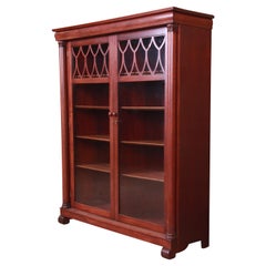 Antique Empire Carved Mahogany Glass Front Double Bookcase, Circa 1900