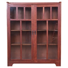 Lifetime Furniture Antique Mission Oak Arts & Crafts Double Bookcase:: Circa 1900