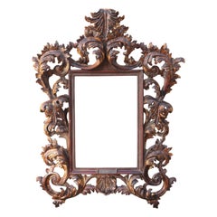 Intricately Carved and Polychrome Florentine Frame, 19th Century