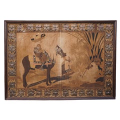 Monumental Orientalist Art Nouveau Wall Panel with Repoussé Copper Appliqué, c.