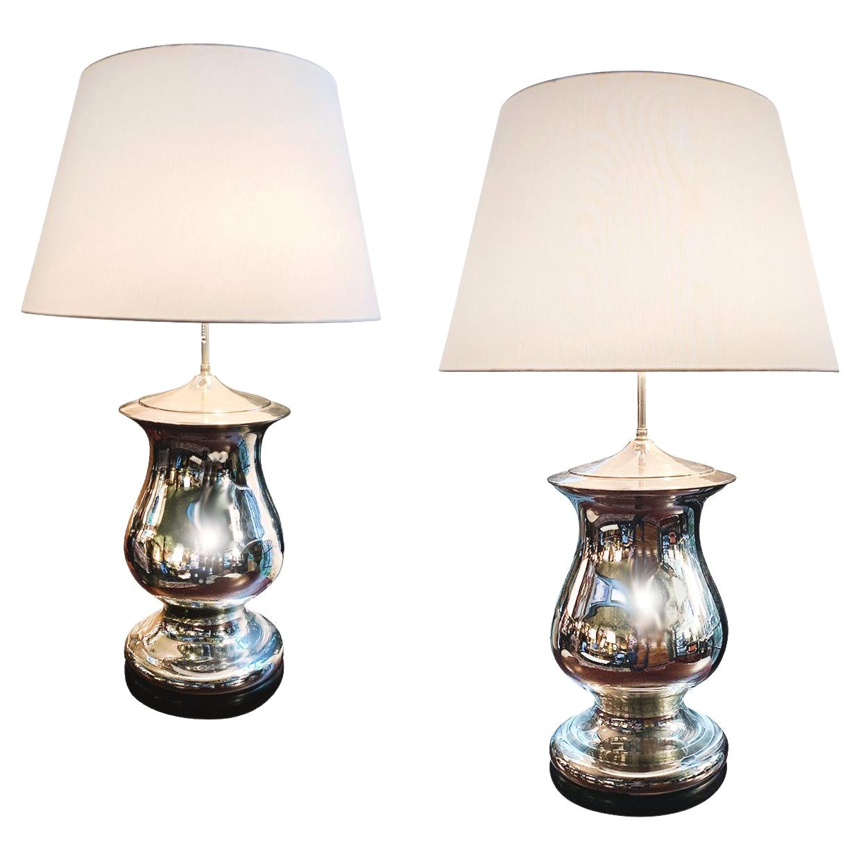 Pair of Mid-20th Century Mercury Glass Table Lamps