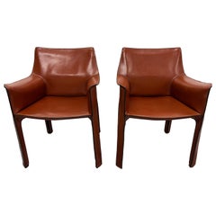 Mario Bellini Cab 413 Dining or Side Arm Chairs for Cassina, a Pair