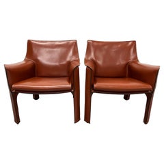 Mario Bellini Cab Leather Lounge Chairs for Cassina, a Pair