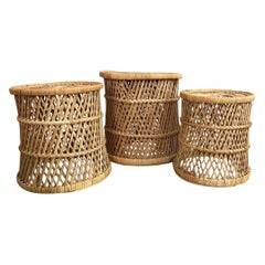Set of 3 Graduated Wicker Basket Stools or Plant Stands