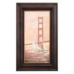 Vintage San Francisco Golden Gate Bridge Seascape Oil Painting
