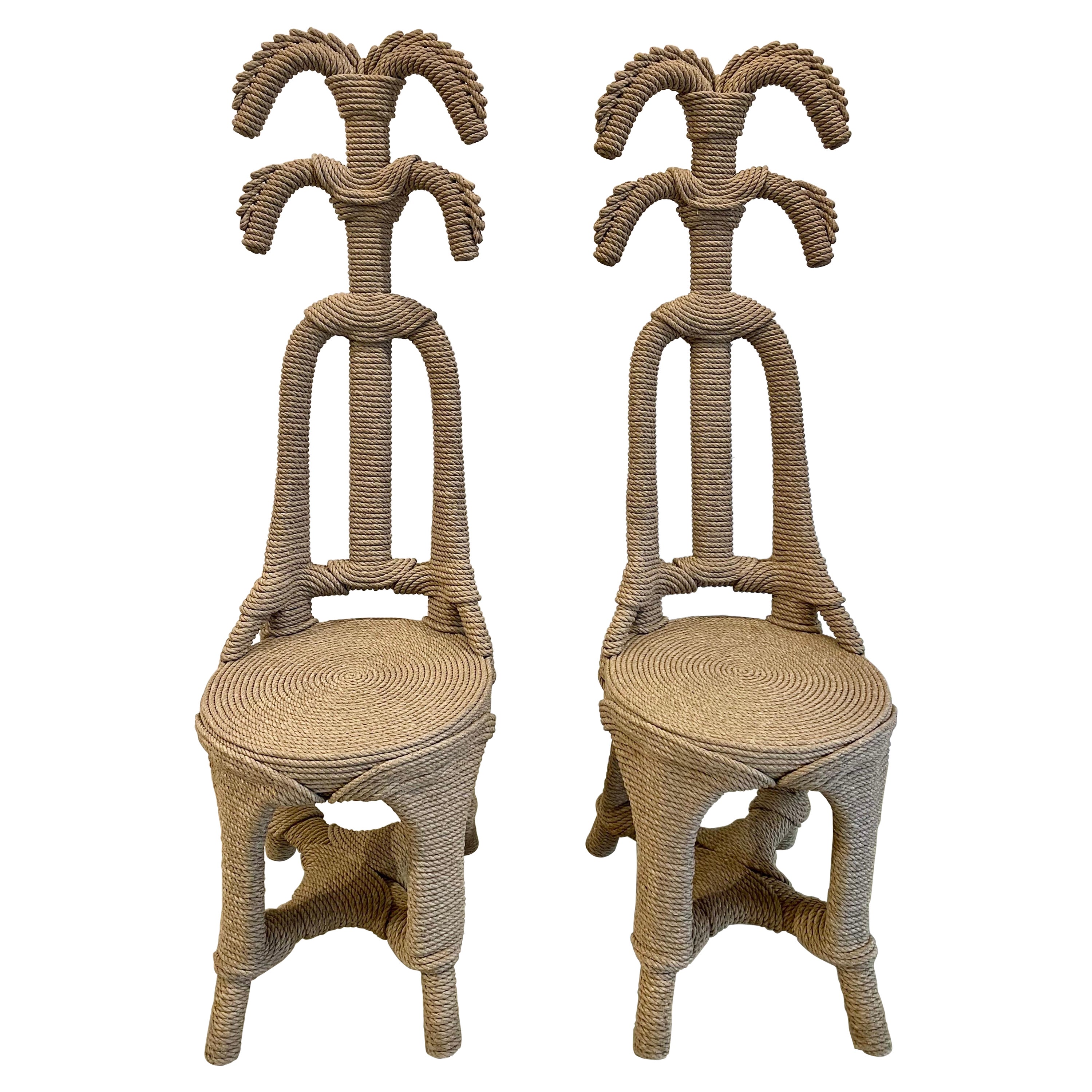 Christian Astuguevieille "Moiste" Rope-Clad Chairs, Pair