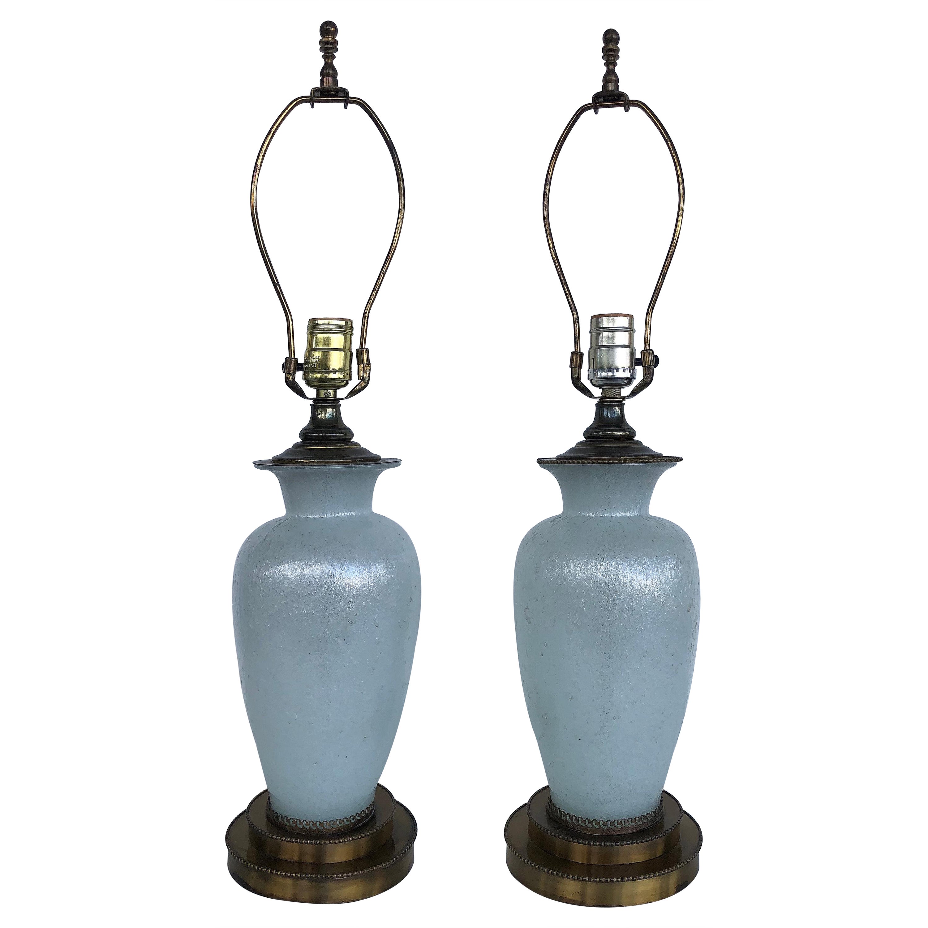 Vintage Murano Textured Pearlized Glass Table Lamps, Pair