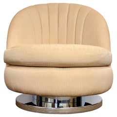 1970s Milo Baughman Scalloped Chrome Swivel Lounge Chair