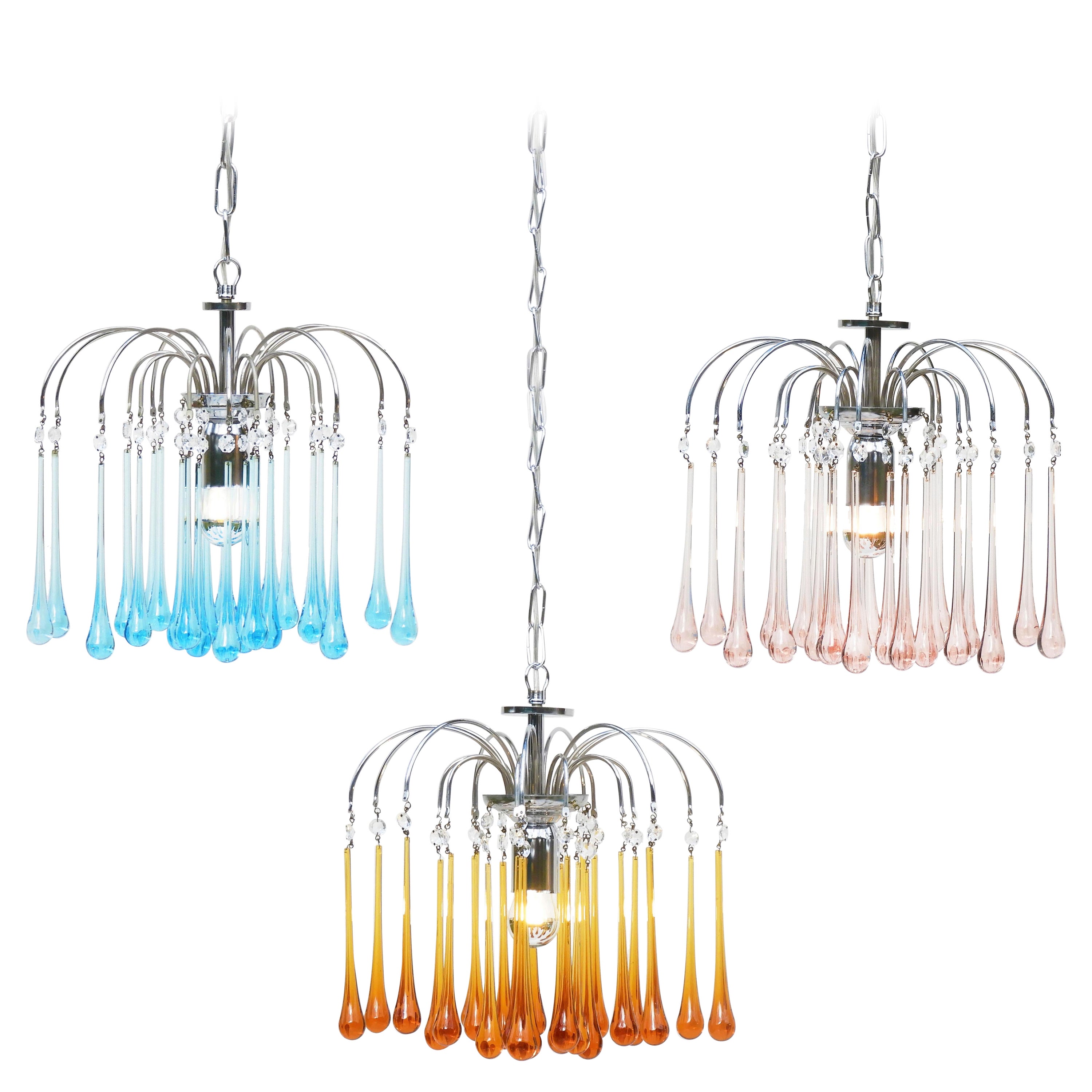 Mid century Venini Style Murano Glass Chandelier Pendant Lights C1960 Set of 3
