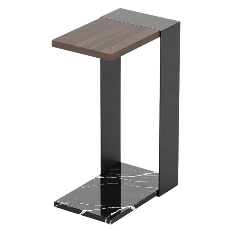 Modern side table for living room with marble base and wood top by Laskasas For Sale