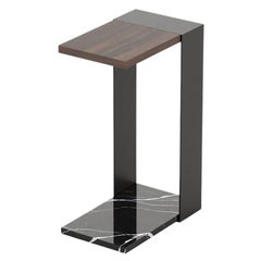 21st-century modern side table with marble base and wood top, fully customizable