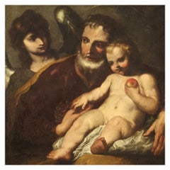 17th Century Oil on Canvas Antique Italian Painting Saint Joseph with Child 1650