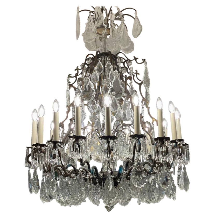 Large 20th Century Cut-Crystal 18 Arm Chandelier For Sale