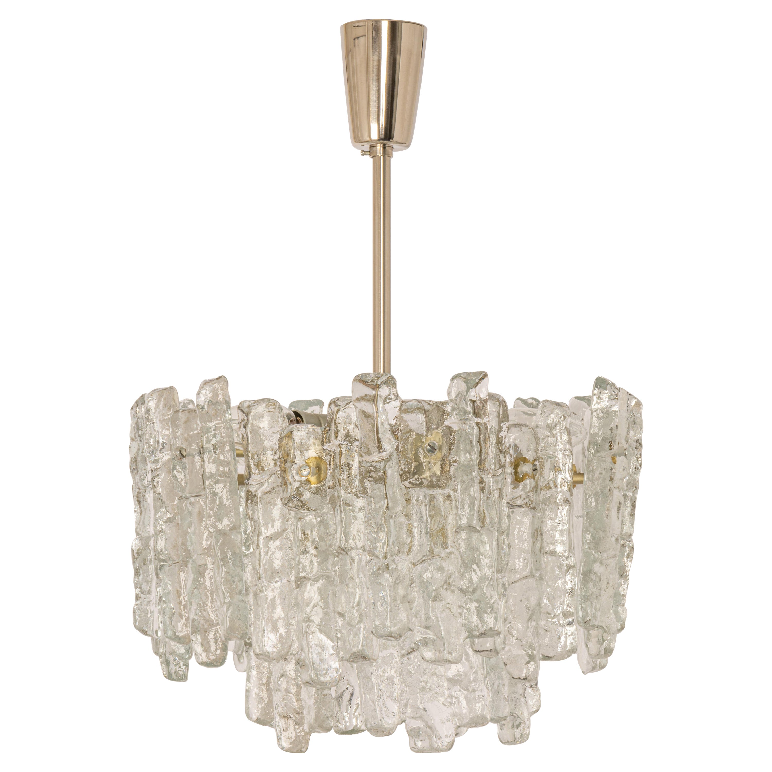 1 of 5 Large Murano Ice Glass Chandelier by Kalmar, Austria, 1960s For Sale