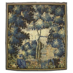 Antique 17th Century Square Flemish Verdure Landscape Tapestry