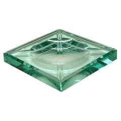 Mid-Century Modern Fontana Arte Green Crystal Glass Squared Italian Ashtray