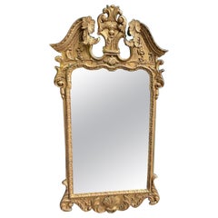 Antique 19th Century Gold Gilt Mirror with Prince of Wales Feather and Floral Carvings