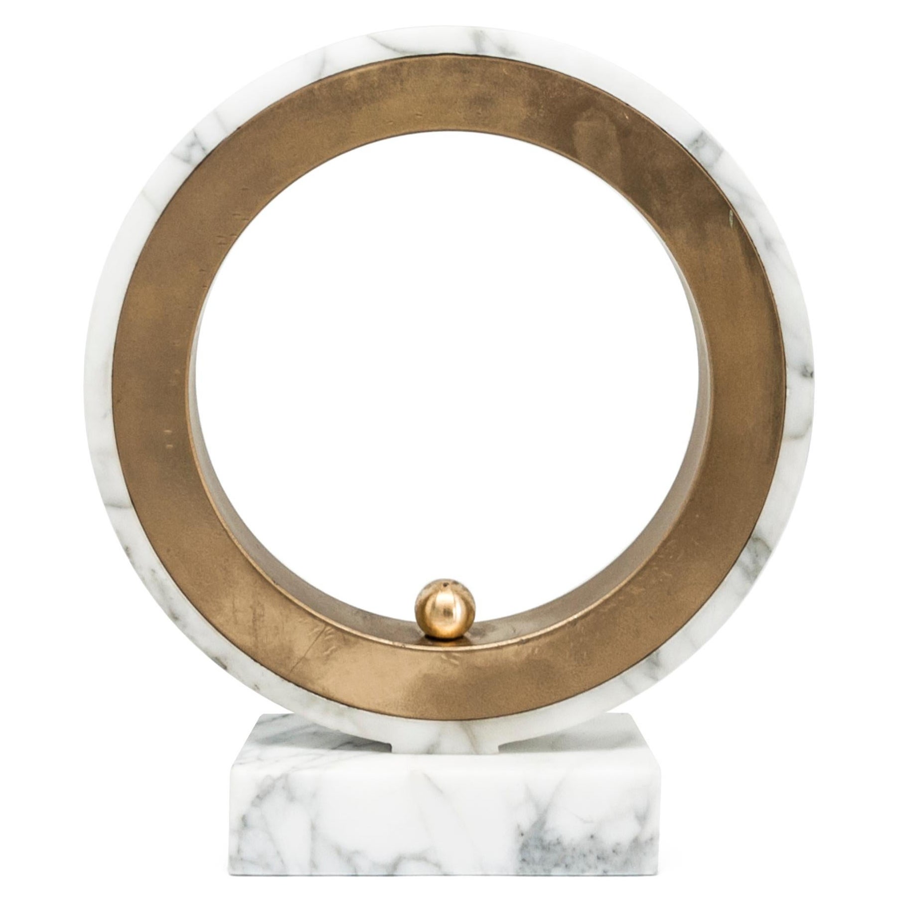 Handmade Small Halo Lamp in White Carrara Marble and Brass