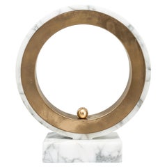 Handmade Small Halo Lamp in White Carrara Marble and Brass