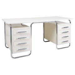 Bauhaus White and Chrome Writing Desk by Thonet, Fully Restored, 1930s