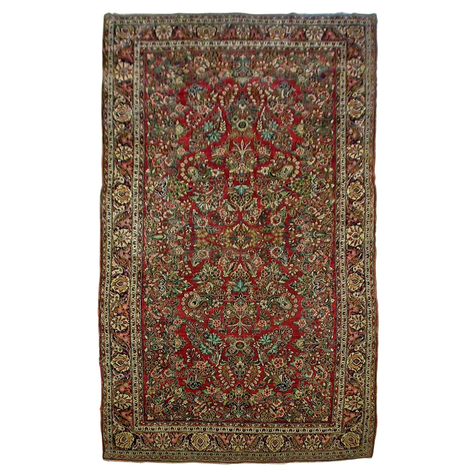 Antique Persian Floral Red and Gold Sarouk Area Rug, c. 1920s For Sale