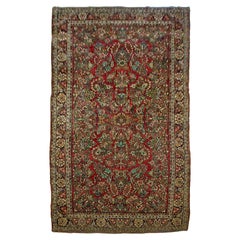 Antique Persian Floral Red and Gold Sarouk Area Rug, c. 1920s