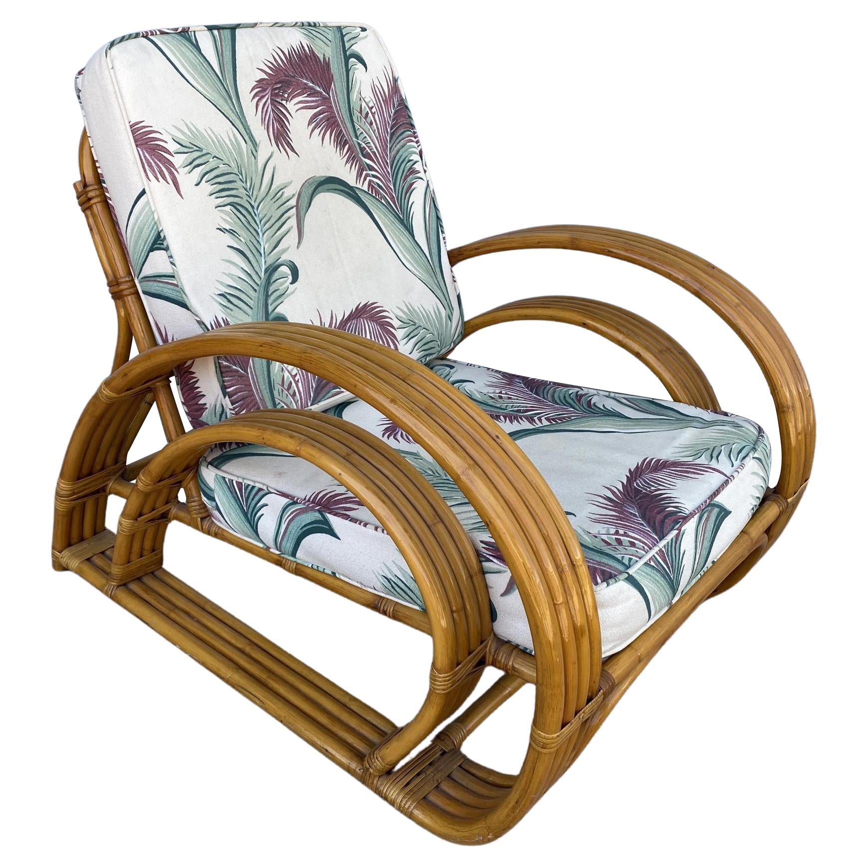 Restored Double D Loop Half Moon Rattan Four-Strand Lounge Chair