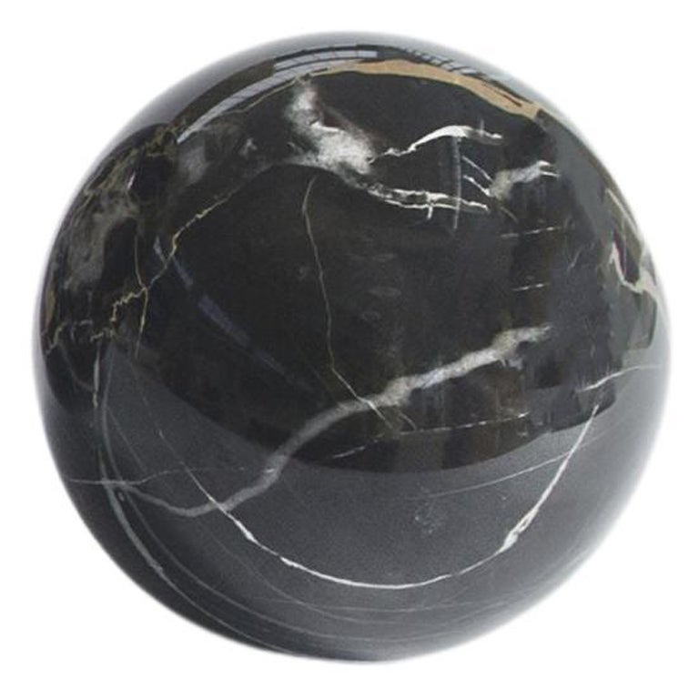 Handmade Small Paperweight with Sphere Shape in Portoro Marble For Sale