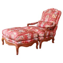 Used Baker Furniture French Provincial Louis XV Oversized Fauteuil and Ottoman