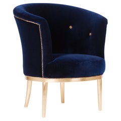 Art Deco Lisboa Lounge Chair Blauer Samt Blattgold Handmade Portugal Greenapple