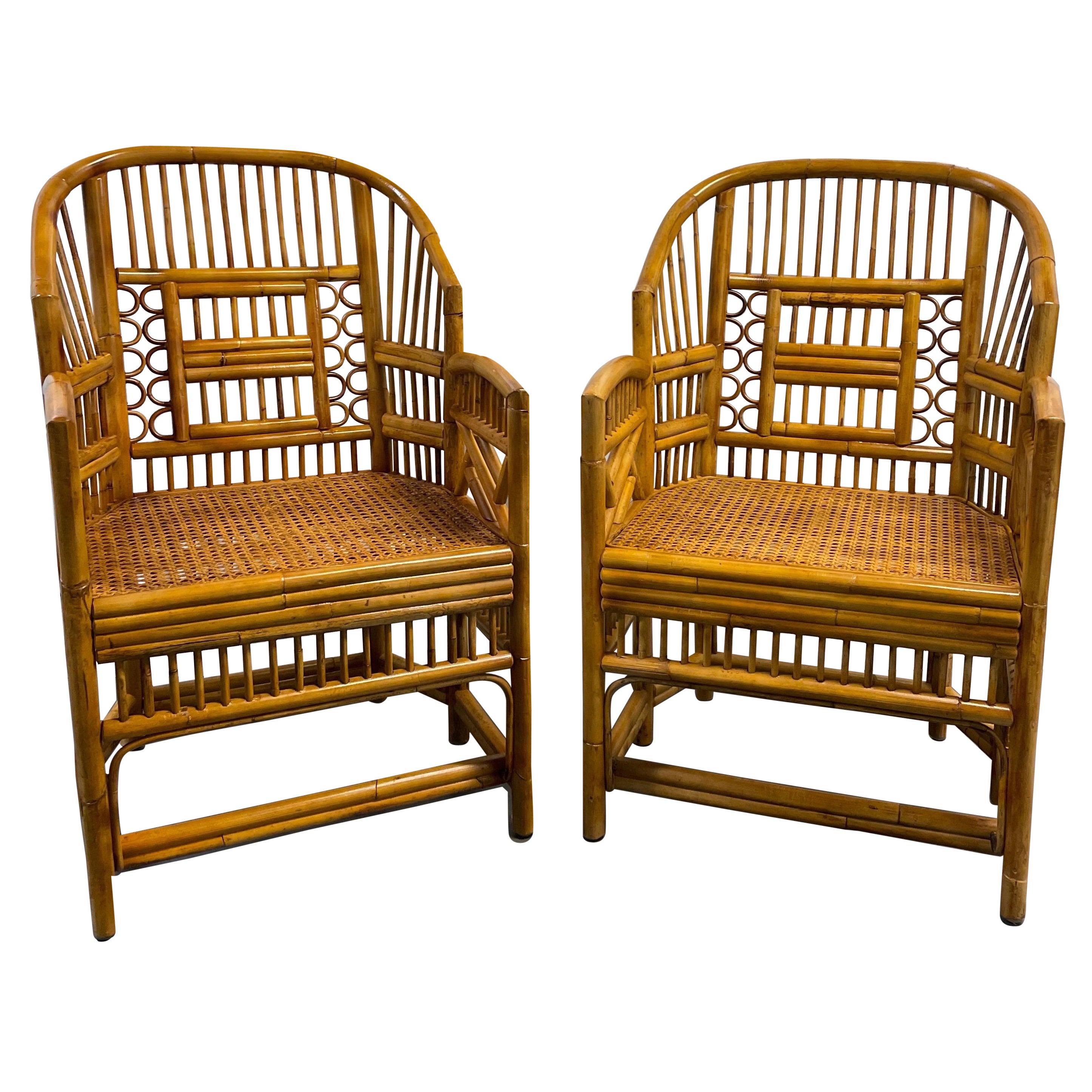 Pair of Vintage Brighton Pavilion Rattan & Bamboo Armchairs