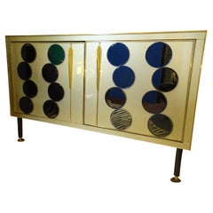70s Cabinet Pierre Cardin Murano Gold Cristal Cabinet Sideboard