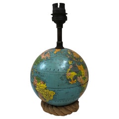 Vintage Rope Lamp World Map Audoux Minet Circa 1960