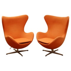 Modernist Pair of Orange Hansen Style High Back Egg Lounge Accent Chairs by Rove